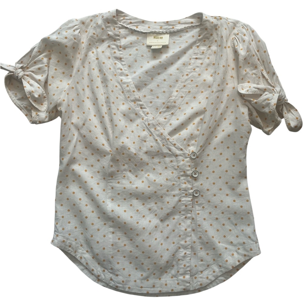 Anthropologie - Maeve White and Yellow Polka Dot Buttoned Blouse